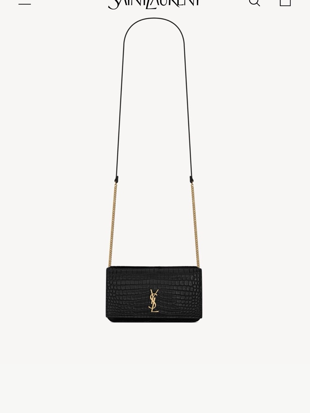 Saint Laurent Black Croc-Embossed Chain Crossbody with Gold Hardware